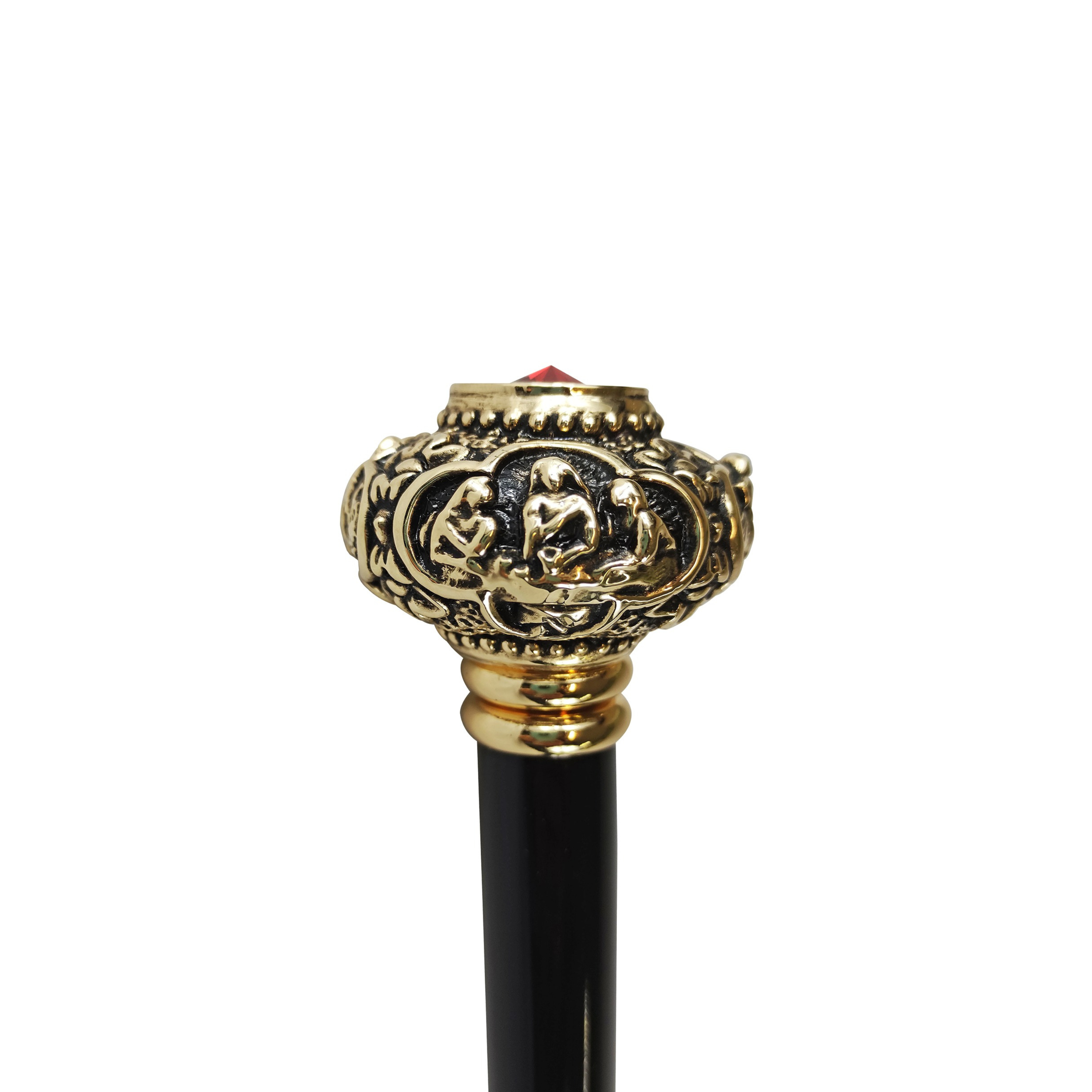Designer Walking Stick with 24K Gold-Plated Knob and Red Crystal