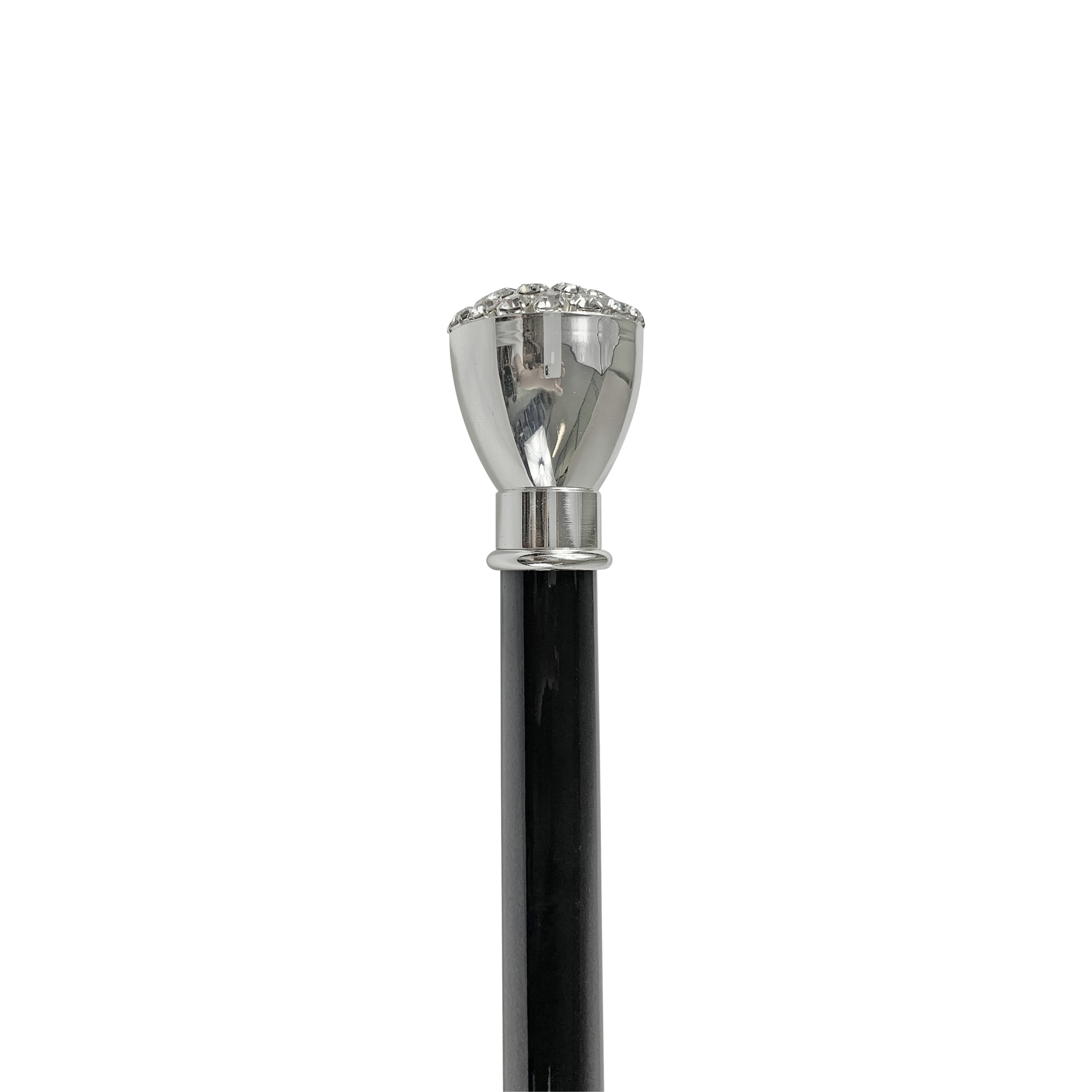 Handcrafted Elegant Walking Stick with Silver-Plated Knob and Crystals