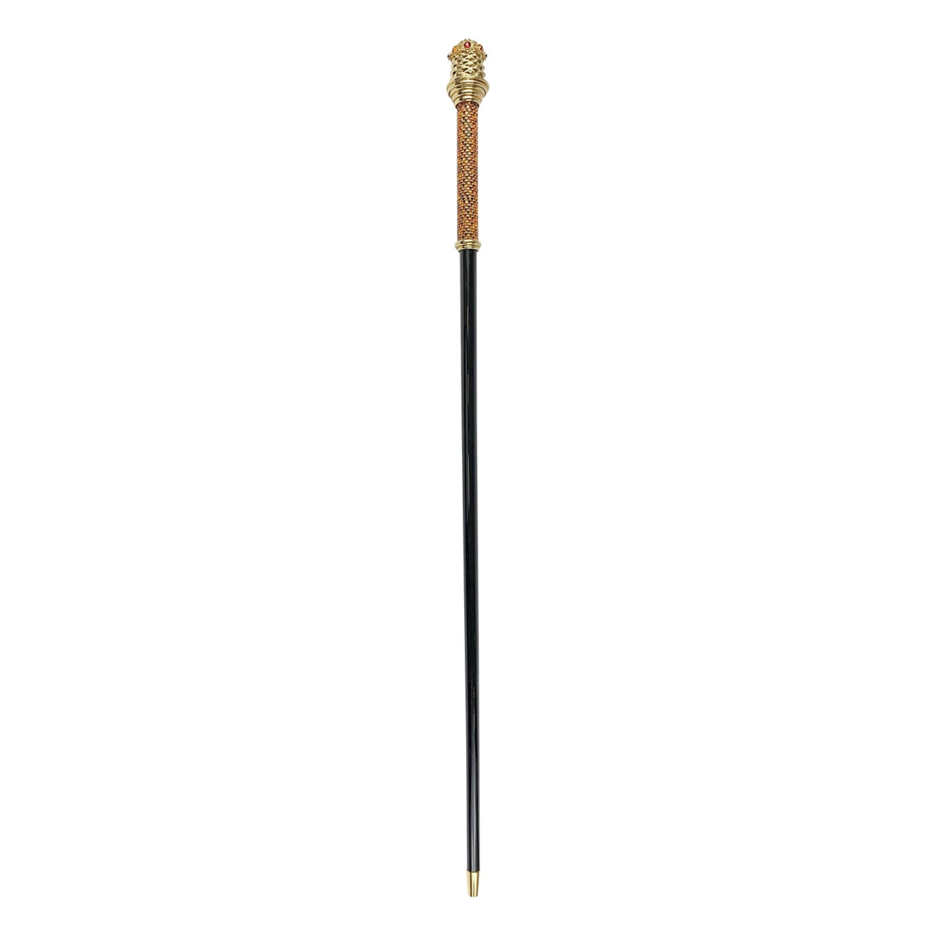 Royal Walking Stick with 24K Gold-Plated Handle and Red Crystals
