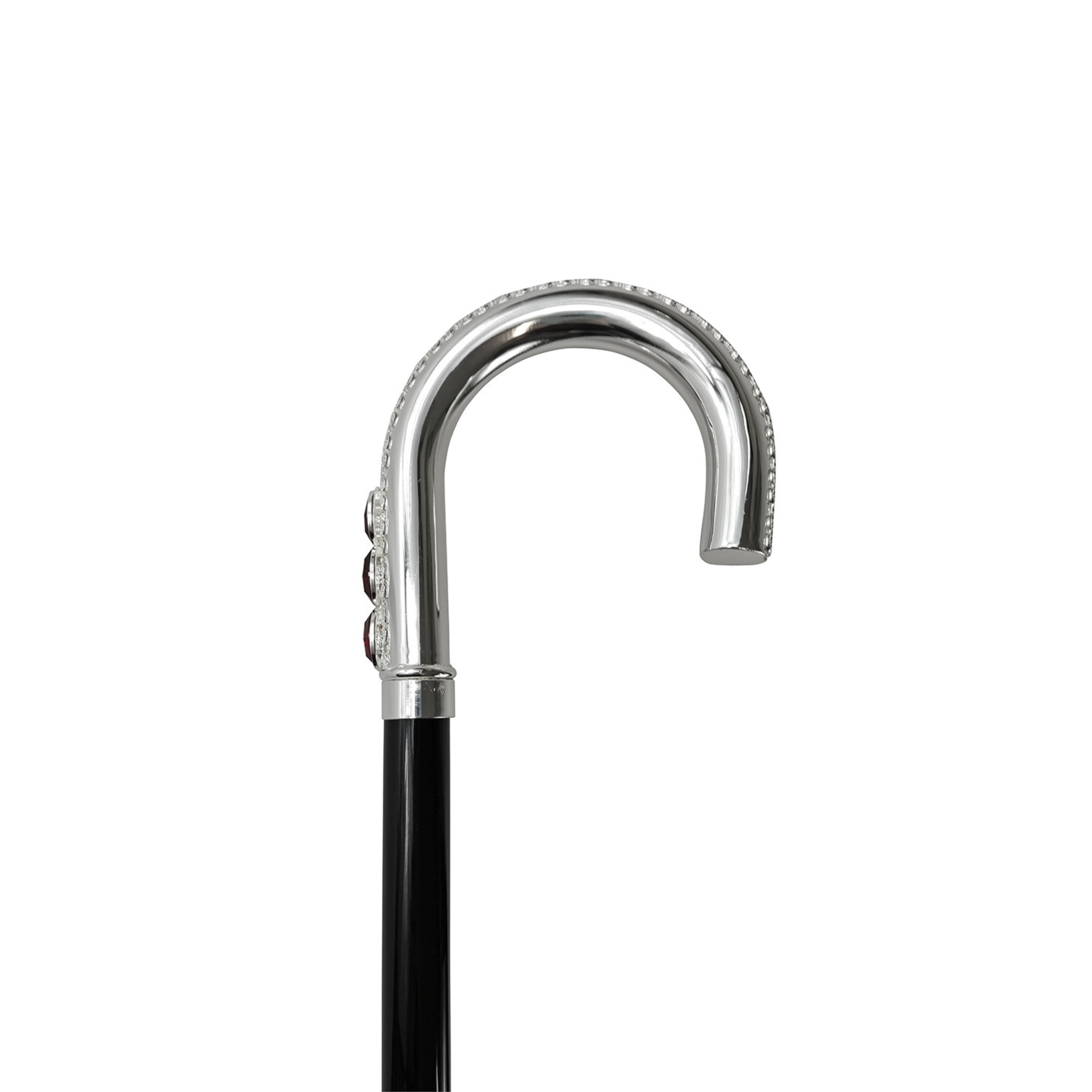 Luxury Italian Walking Cane with Red Crystals and Silver-Plated Handle