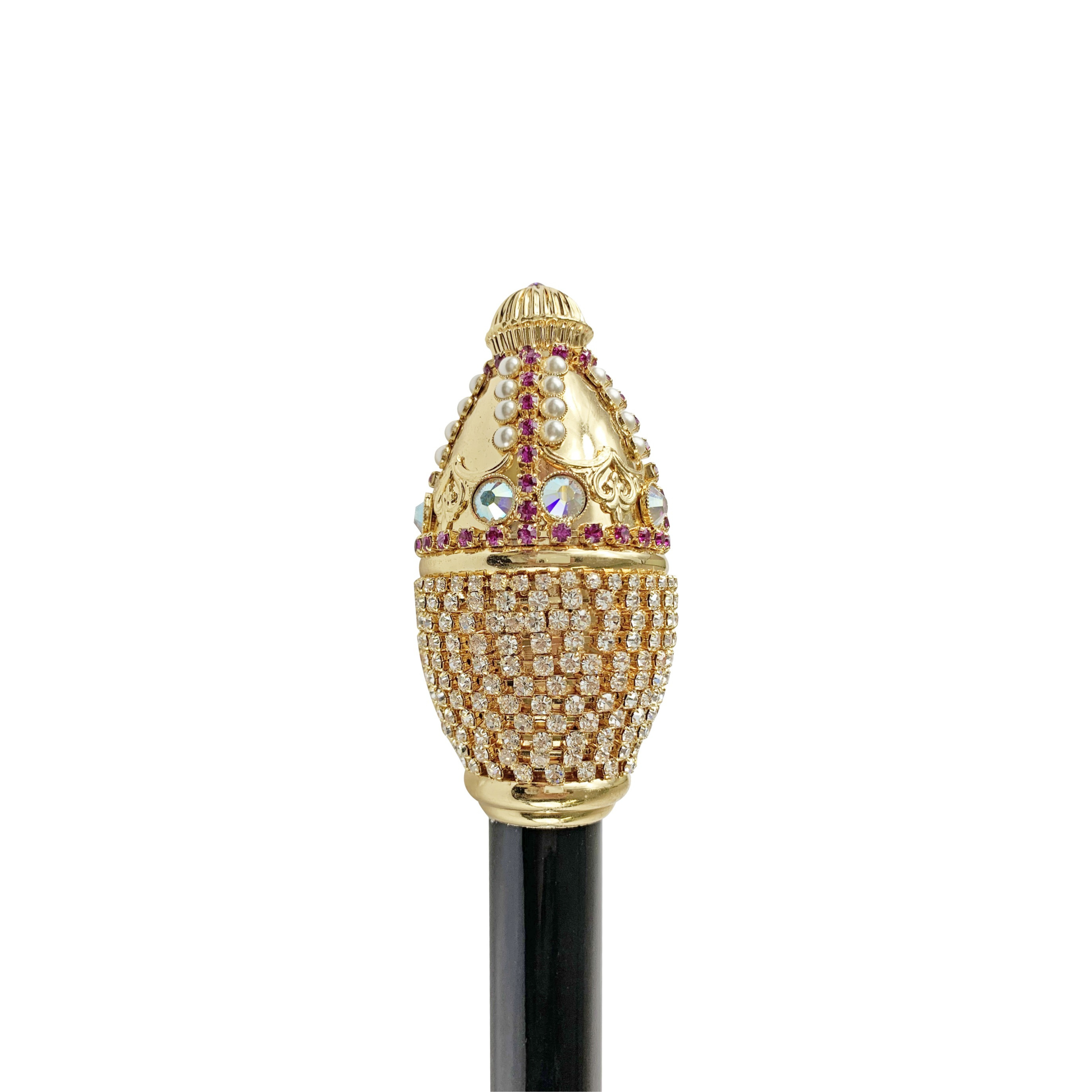 Luxury Italian Walking Stick with Crystals, Pearls, and 24K Gold Plating