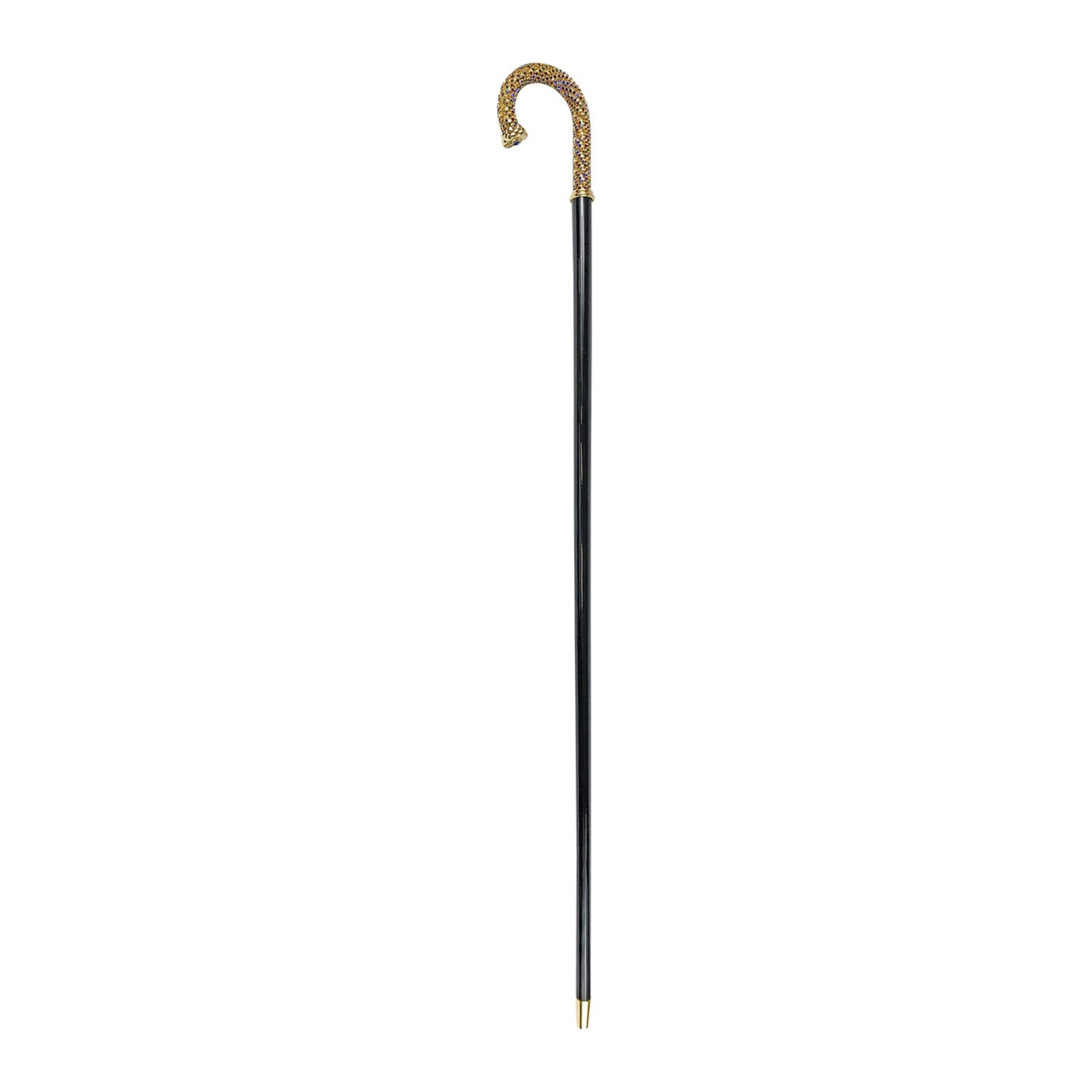 Luxury Italian Walking Cane with Multicolor Crystals and 24K Gold Plating