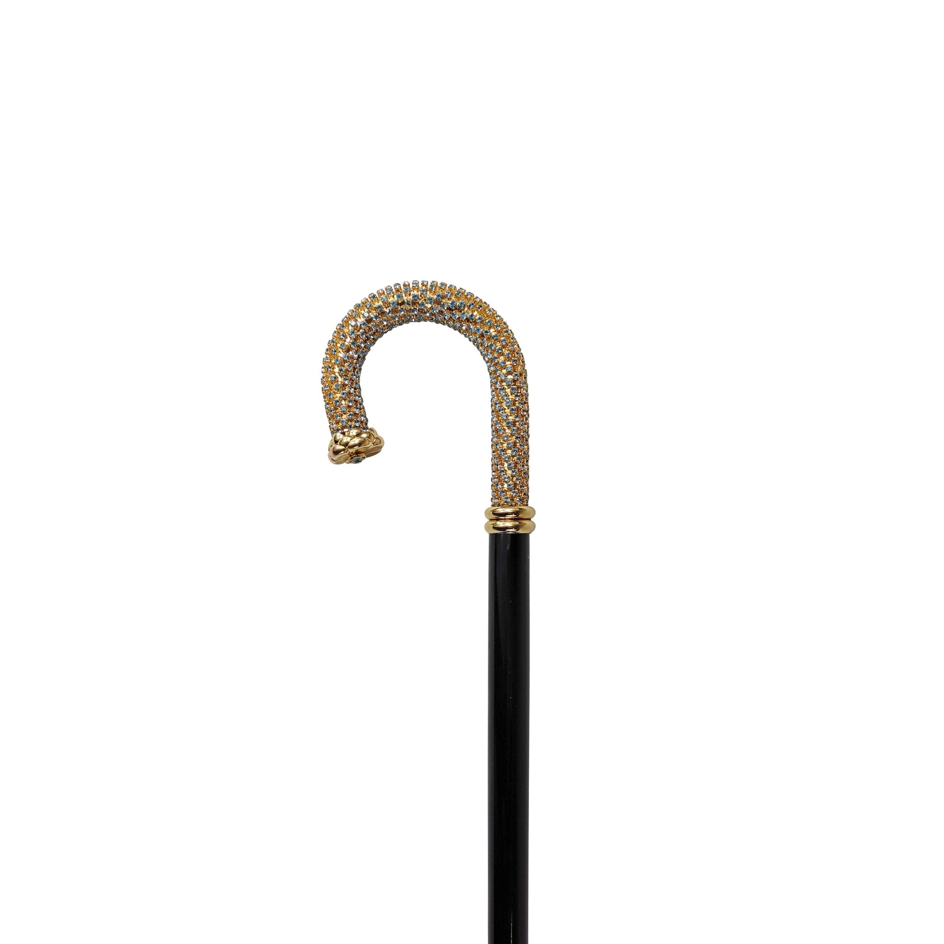 Luxury Italian Walking Stick Encrusted with Aquamarine Crystals