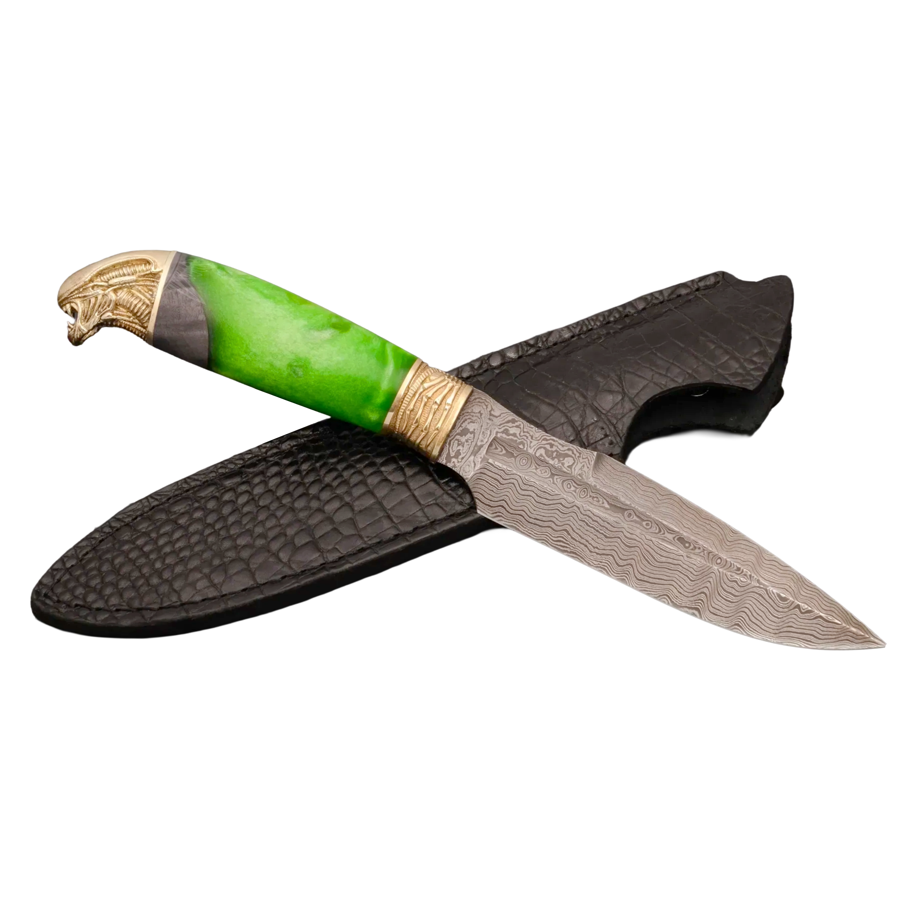 Alien Author Art Knife Unique Collectible Sculpture with Burl Wood Handle