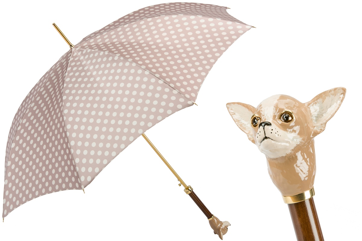 Chihuahua Automatic Opening Umbrella with Dots Enameled Brass Handle