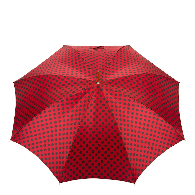 Red and Black Polka Dot Umbrella – Automatic, Leather Handle