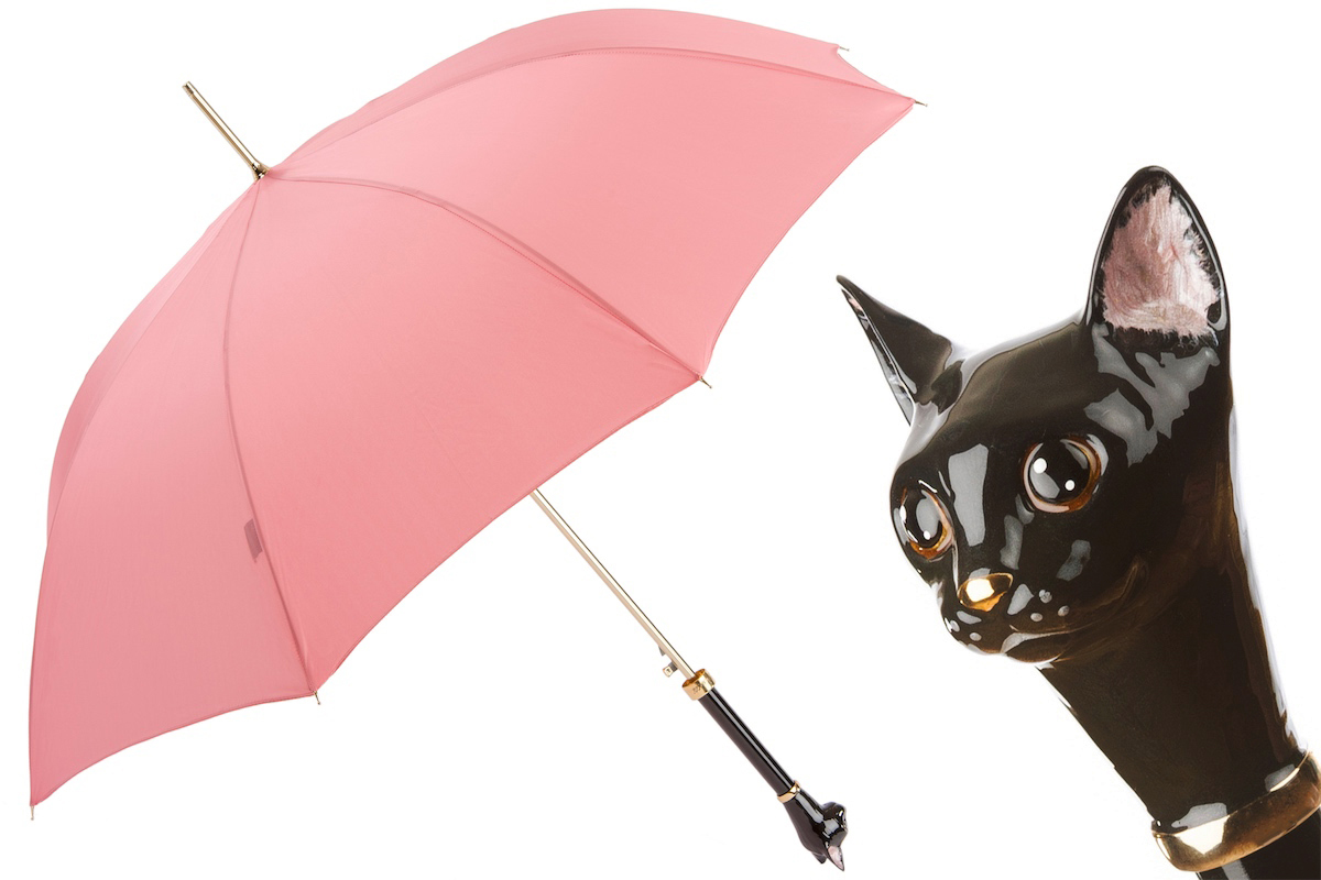 Black Cat Enameled Brass Handle Umbrella – Automatic Opening