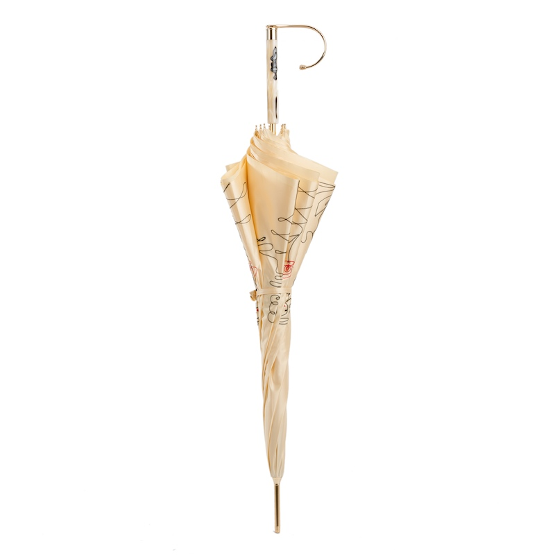 Jeweled Handle Ivory Sketch Woman Umbrella – Handmade in Italy