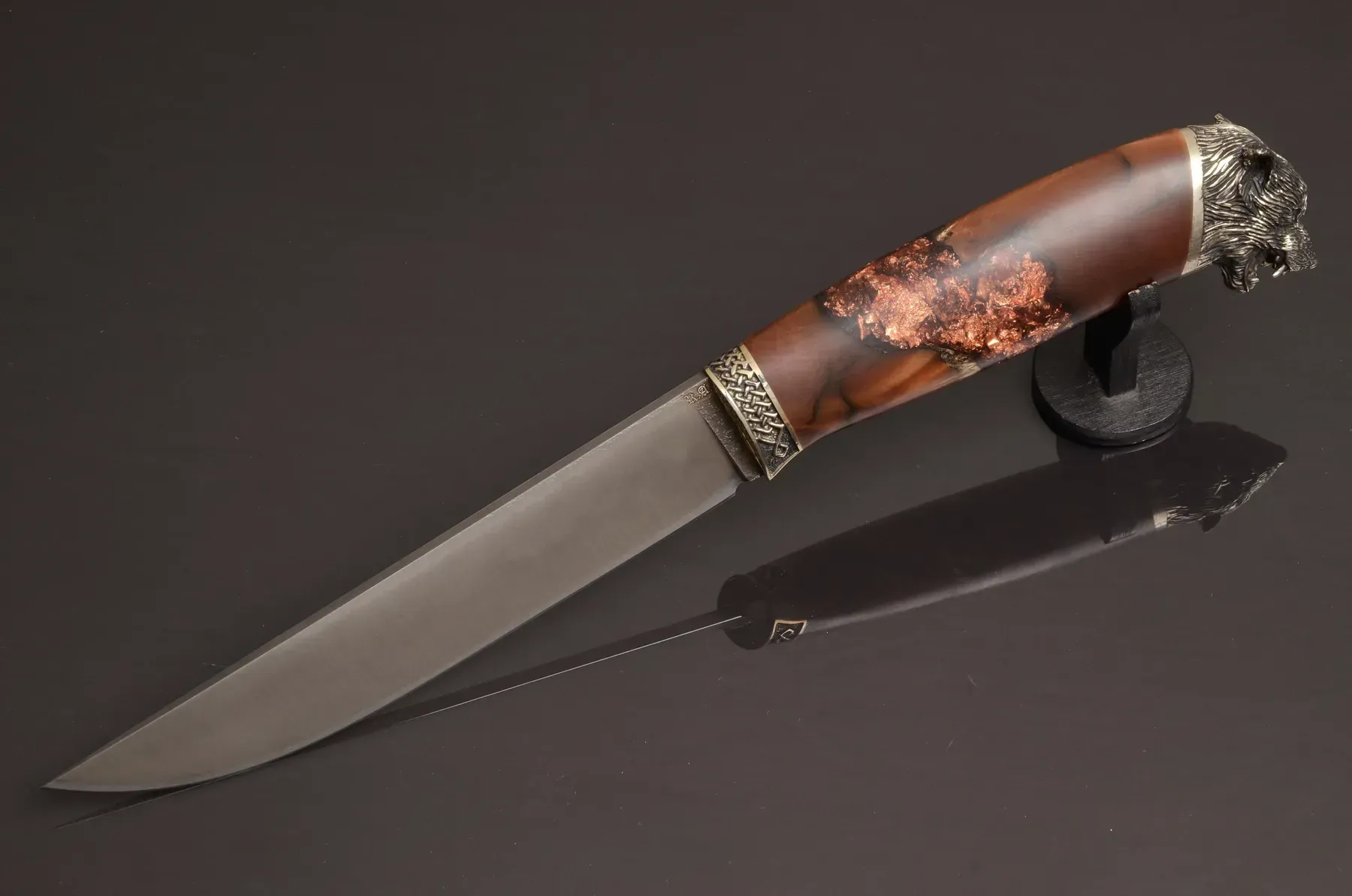 Unique Durable Steel Knife with Hybrid Handle and Leather Sheath