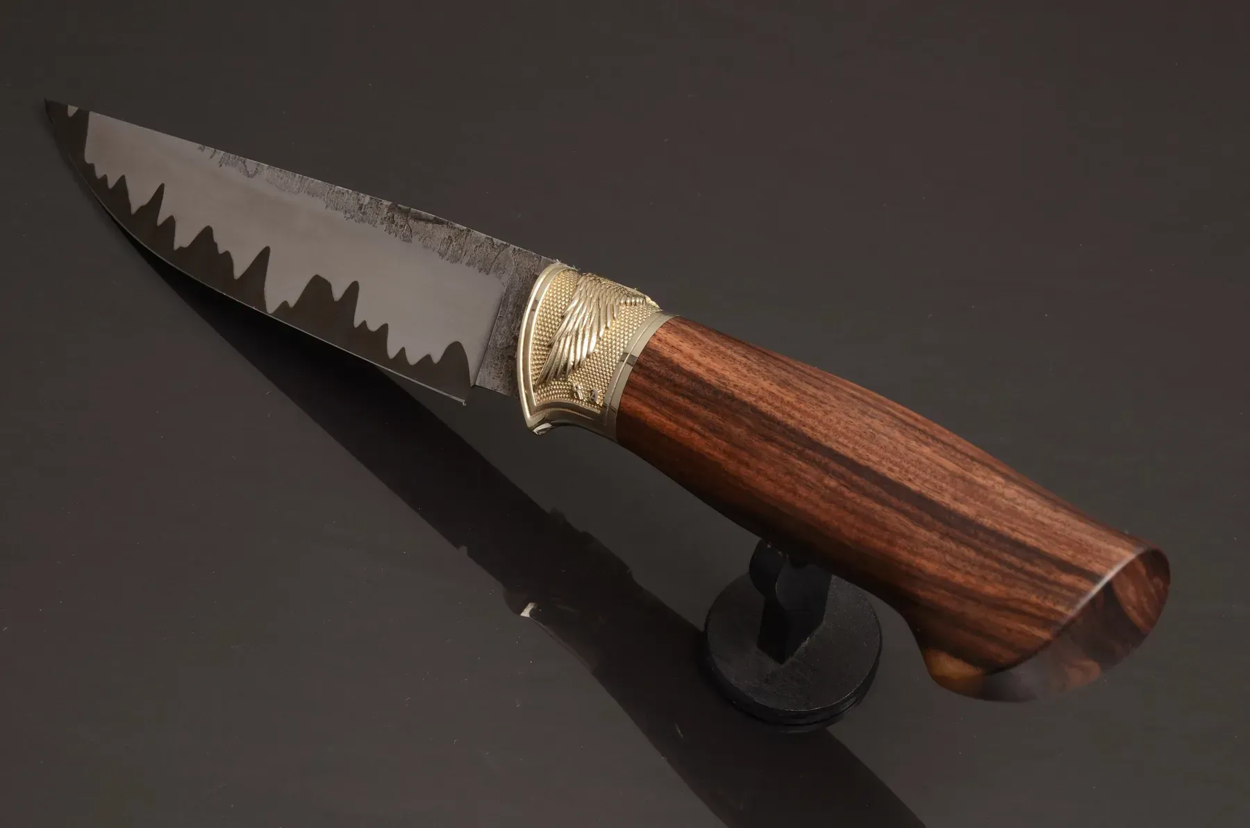 Blue Custom Knife S390 Core, Ironwood Handle, Leather Sheath