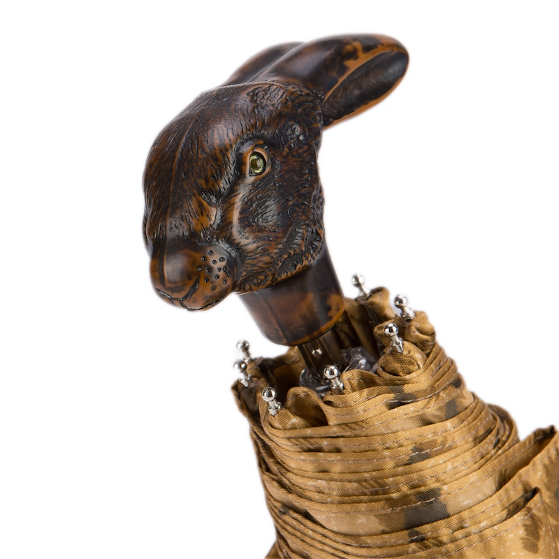 Chic Animalier Folding Umbrella with Rabbit Handle – Handmade in Italy