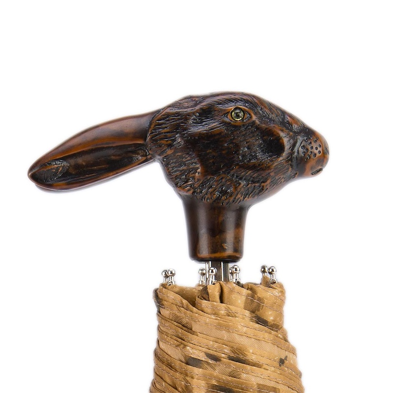 Chic Animalier Folding Umbrella with Rabbit Handle – Handmade in Italy