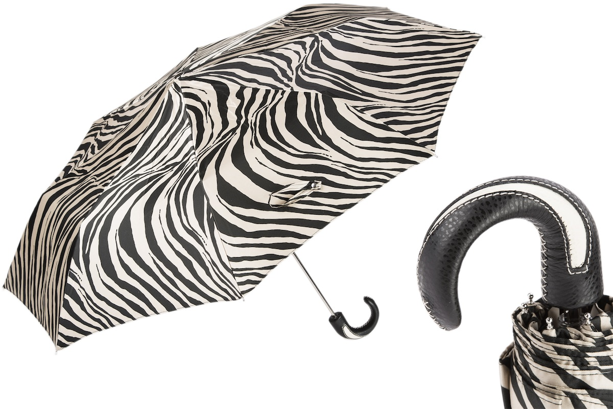 Leather Handle Folding Zebra Canopy Umbrella – Handmade in Italy