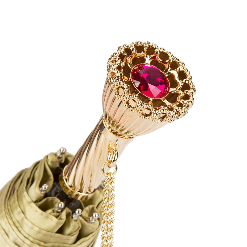 Chic Brass Handle Pink Dahlia Folding Umbrella – Manual Opening - Elegant Knives