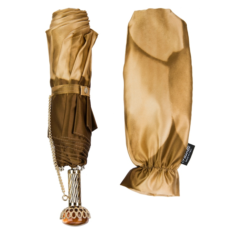 Elegant Beige Dahlia Folding Umbrella – Handmade in Italy