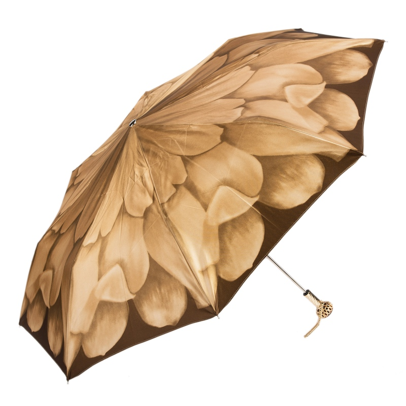 Elegant Beige Dahlia Folding Umbrella – Handmade in Italy