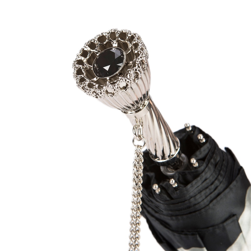 Designer Silver Dahlia Folding Umbrella – Handmade in Italy