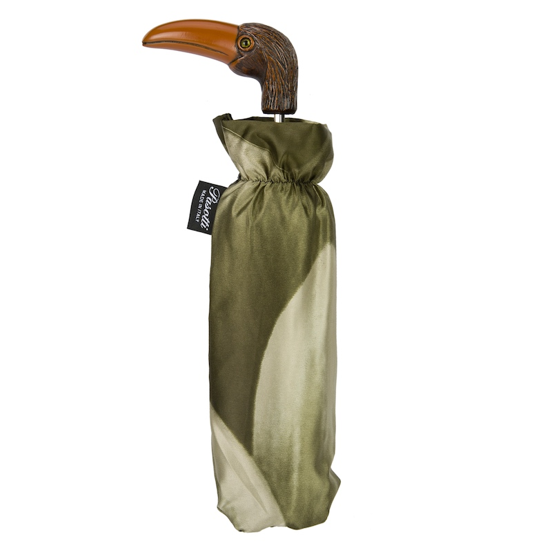 Green Toucan and Floral Folding Umbrella – Handmade in Italy