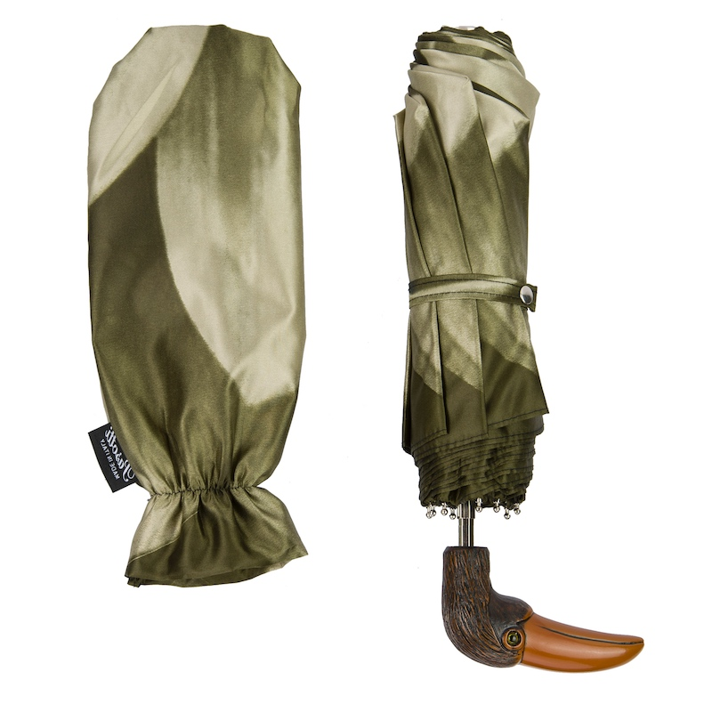 Green Toucan and Floral Folding Umbrella – Handmade in Italy