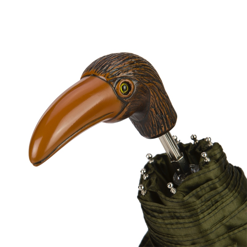 Green Toucan and Floral Folding Umbrella – Handmade in Italy