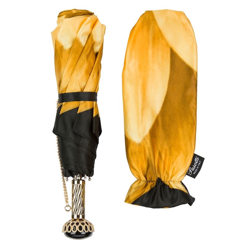 Unique Golden Flower Beautiful Folding Umbrella – Handmade in Italy