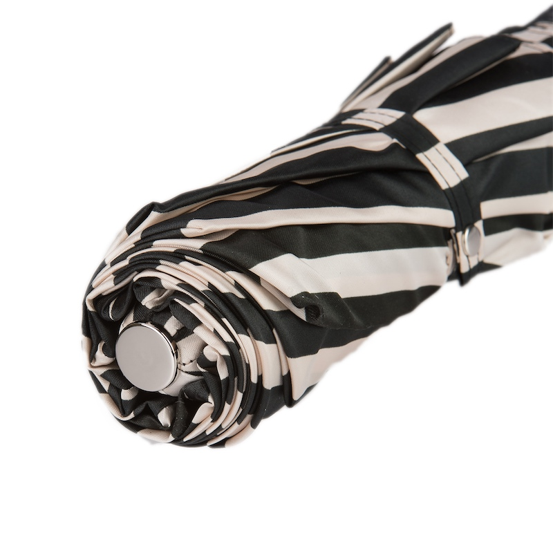 Leather Handle Striped Folding Umbrella – Handmade in Italy