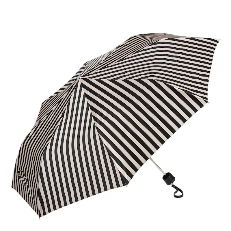Leather Handle Striped Folding Umbrella – Handmade in Italy