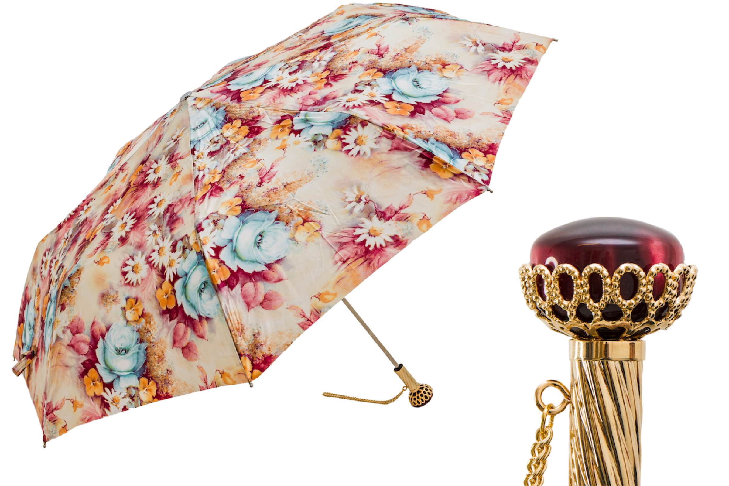Designer Luxury Floral Folding Umbrella – Handmade in Italy