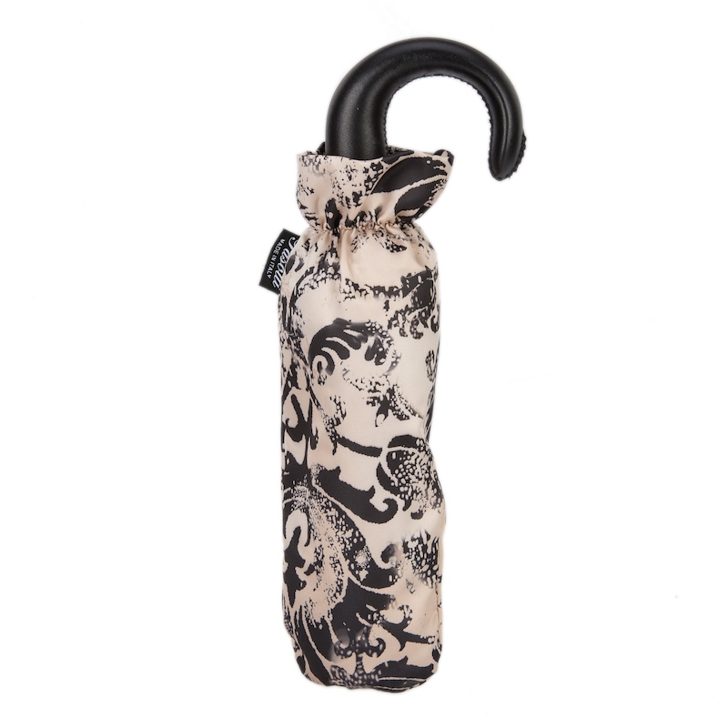Elegant Black and Beige Folding Umbrella – Handmade in Italy