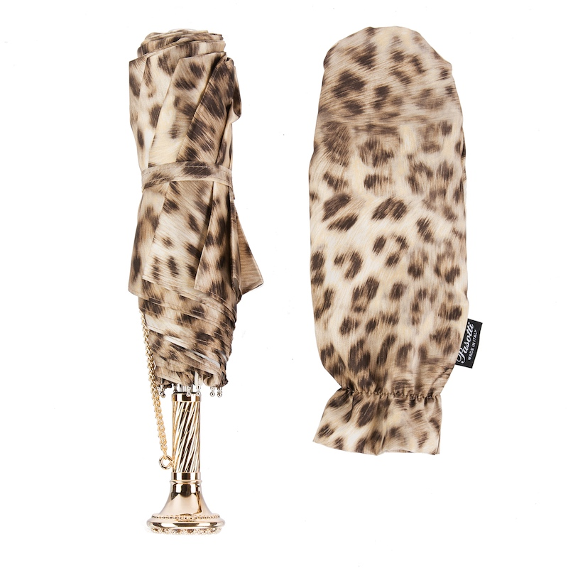 Chic Leopard Print Luxury Folding Umbrella – Handmade in Italy