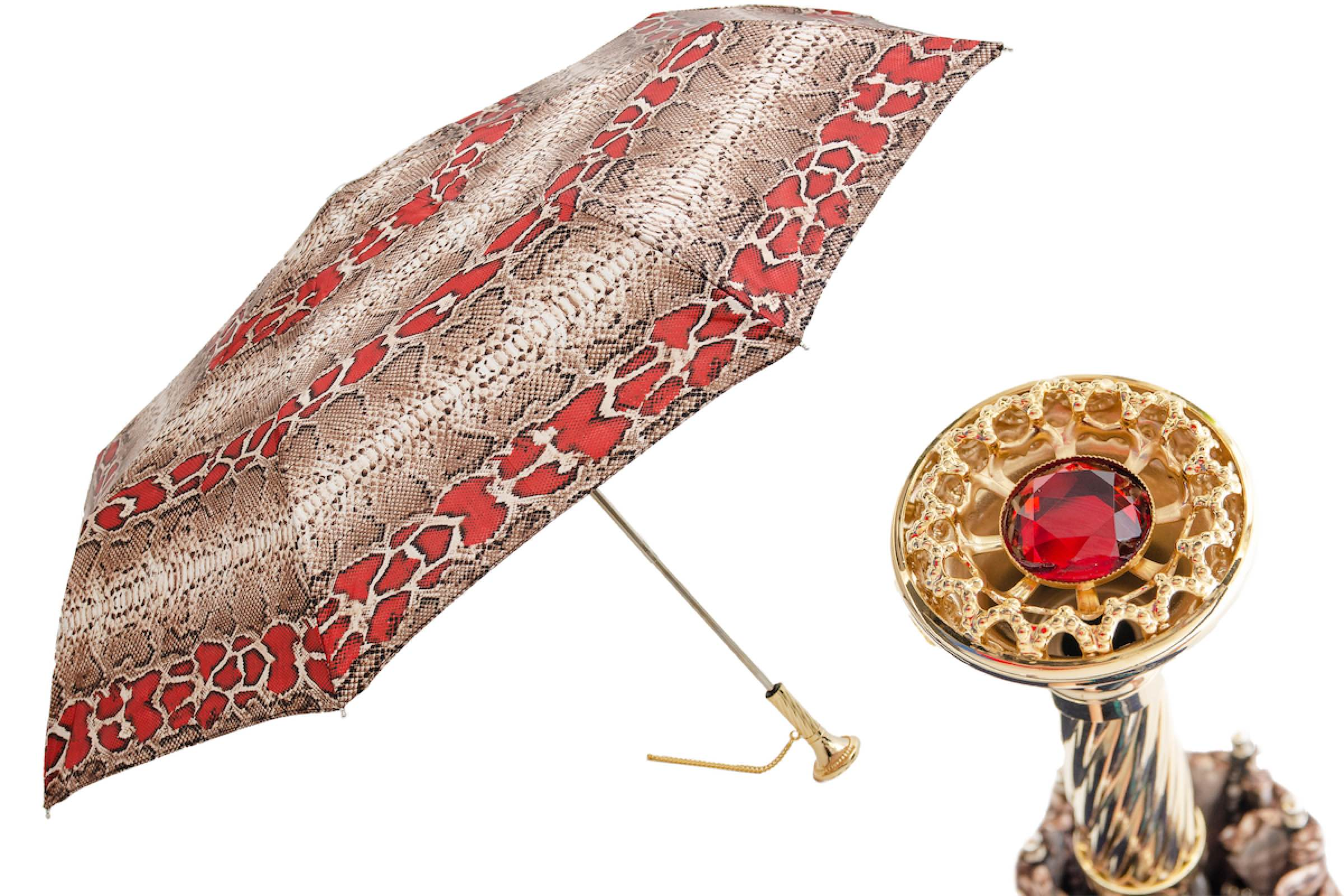 Brass Handle Python Print Folding Umbrella – Manual Opening