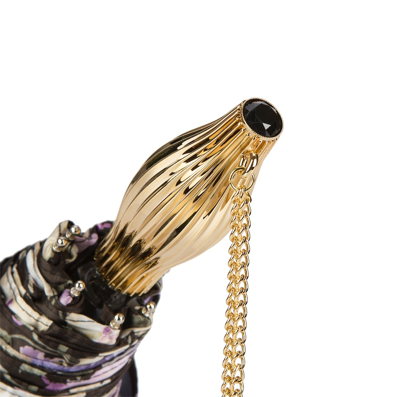 Luxury Design Dark Flowered Folding Umbrella – Handmade in Italy