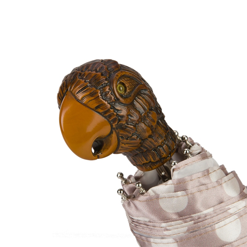 Polka Dot Folding Umbrella with Parrot Handle – Handmade in Italy