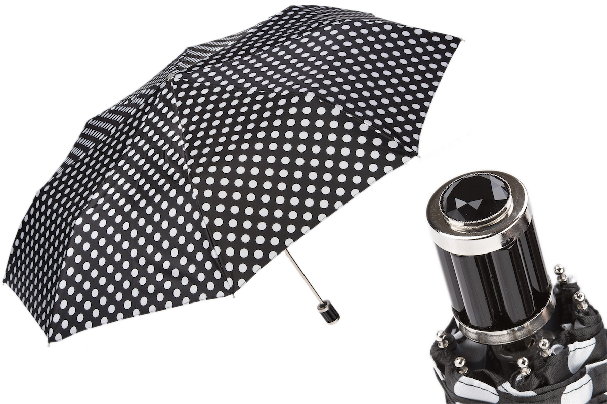 Black and White Polka Dots Folding Umbrella – Handmade in Italy