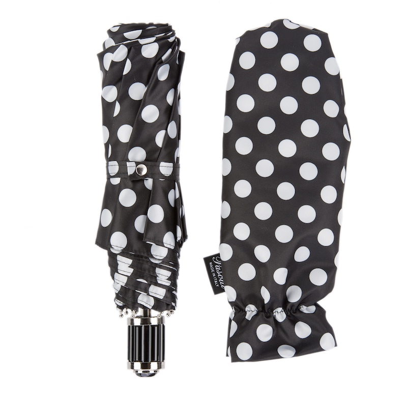 Black and White Polka Dots Folding Umbrella – Handmade in Italy