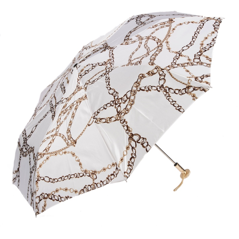 Luxury Chains Print White Folding Umbrella – Handmade in Italy