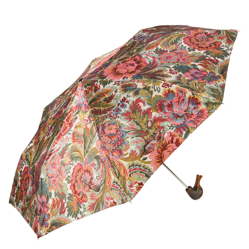 Flowered Design Folding Umbrella with Duck Handle – Handmade in Italy