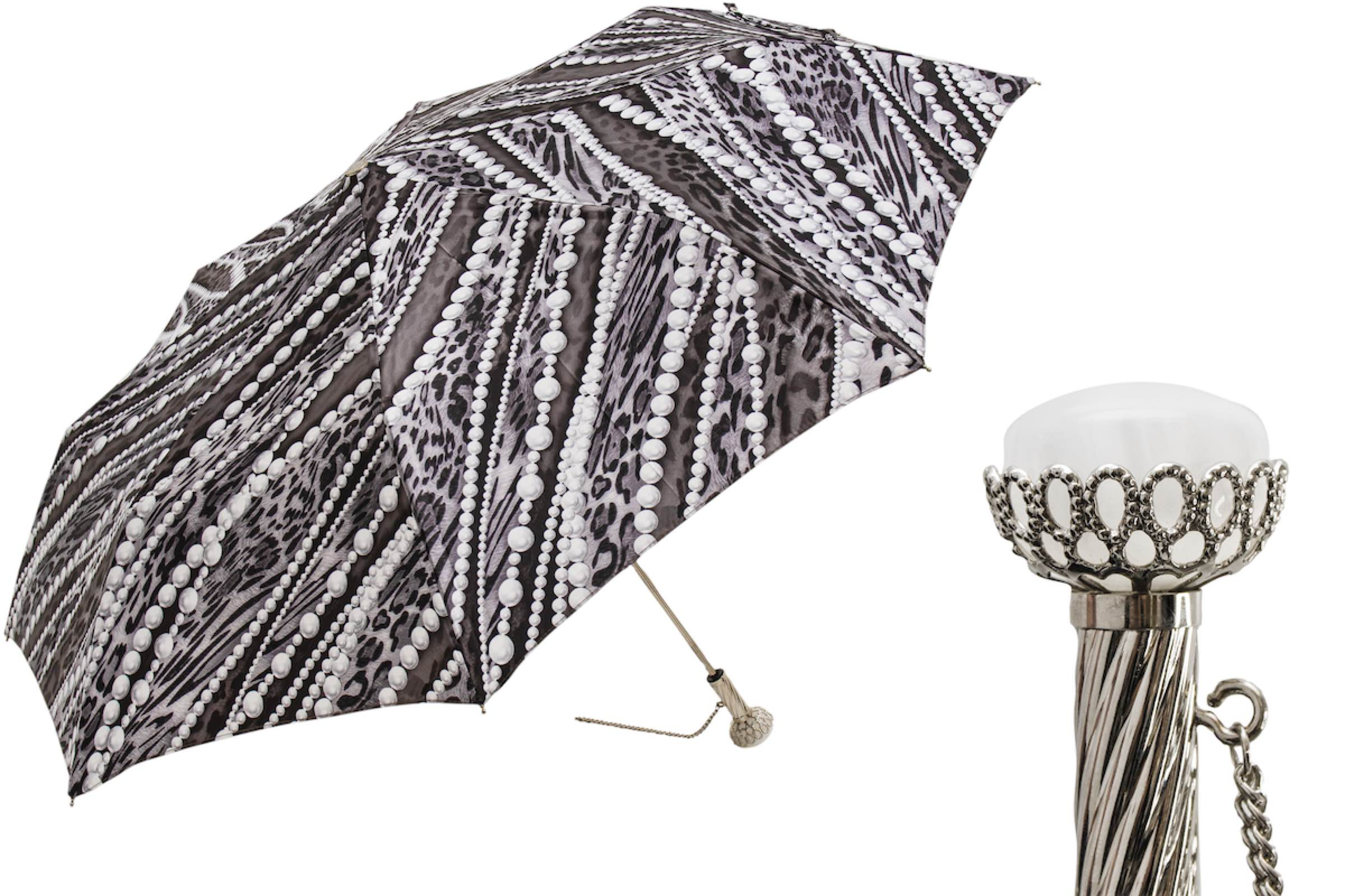 Fashionable Folding Umbrella with Pearls Print – Handmade in Italy