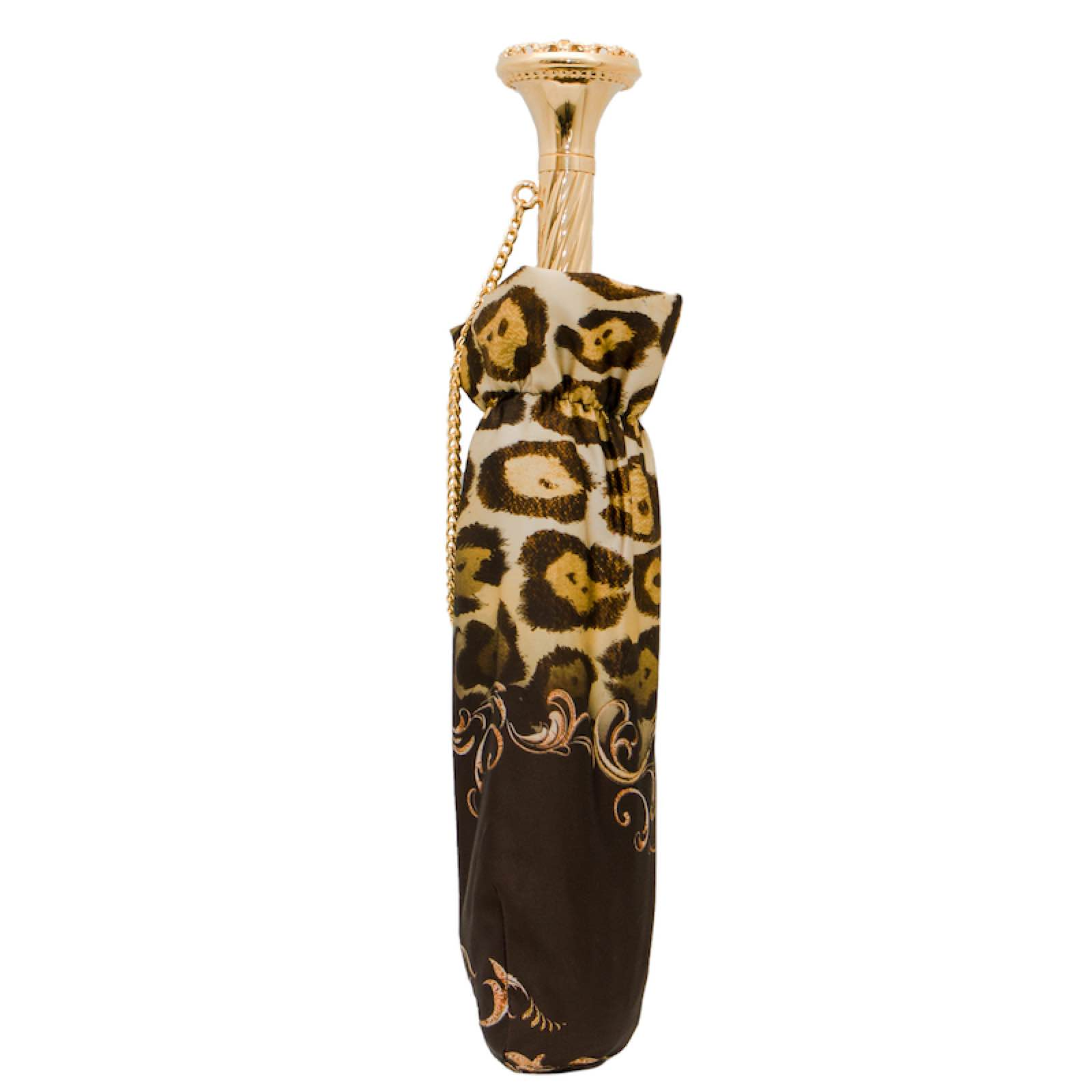 Brass Handle Cheetah Print Folding Manual Opening Umbrella