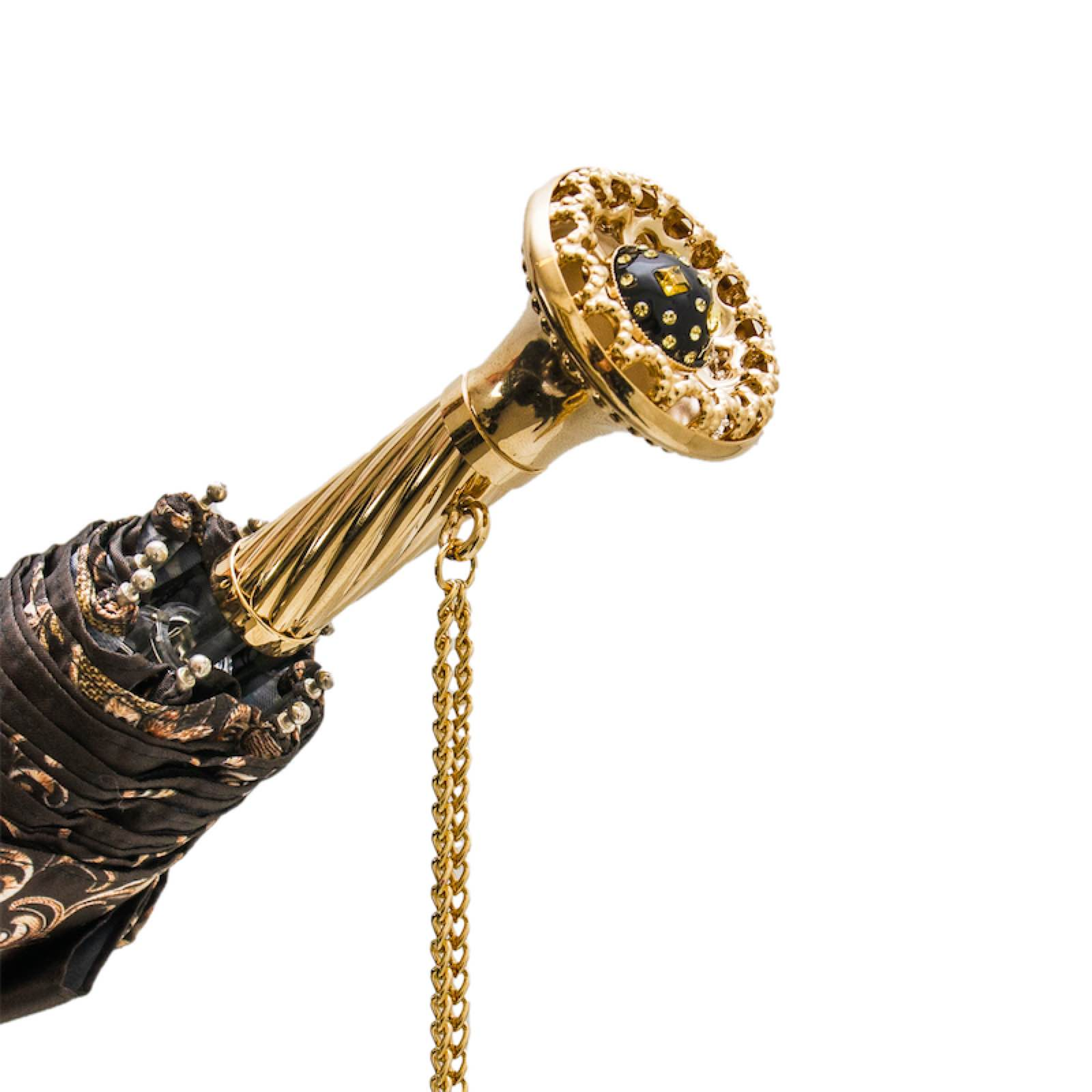 Brass Handle Cheetah Print Folding Manual Opening Umbrella