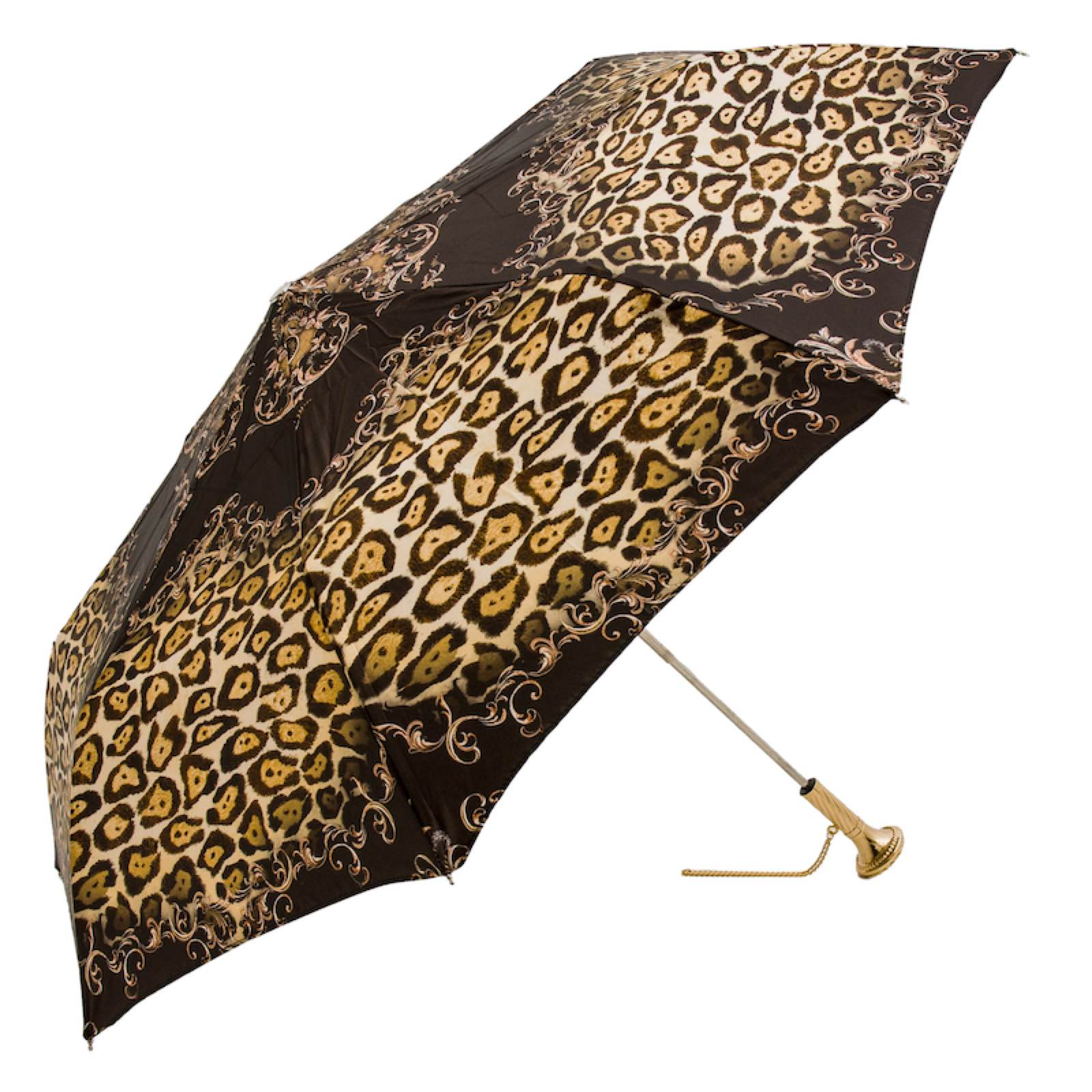 Brass Handle Cheetah Print Folding Manual Opening Umbrella