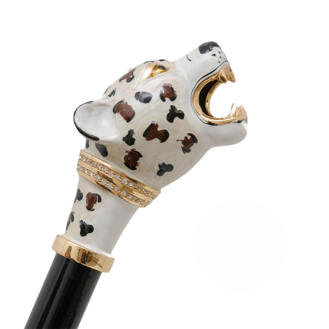 Enameled Brass Handle Jaguar Motif Folding Umbrella – Manual Opening