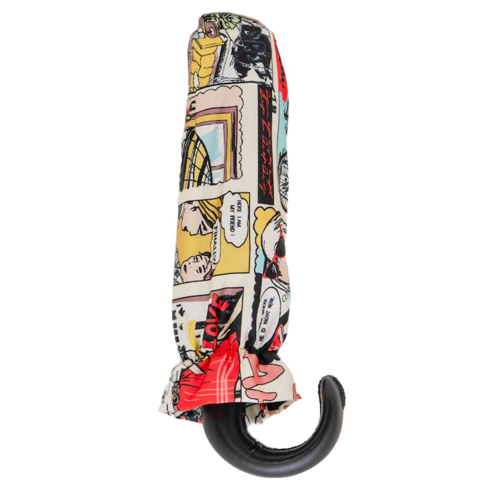 Leather Handle Comics Print Folding Umbrella – Manual Opening
