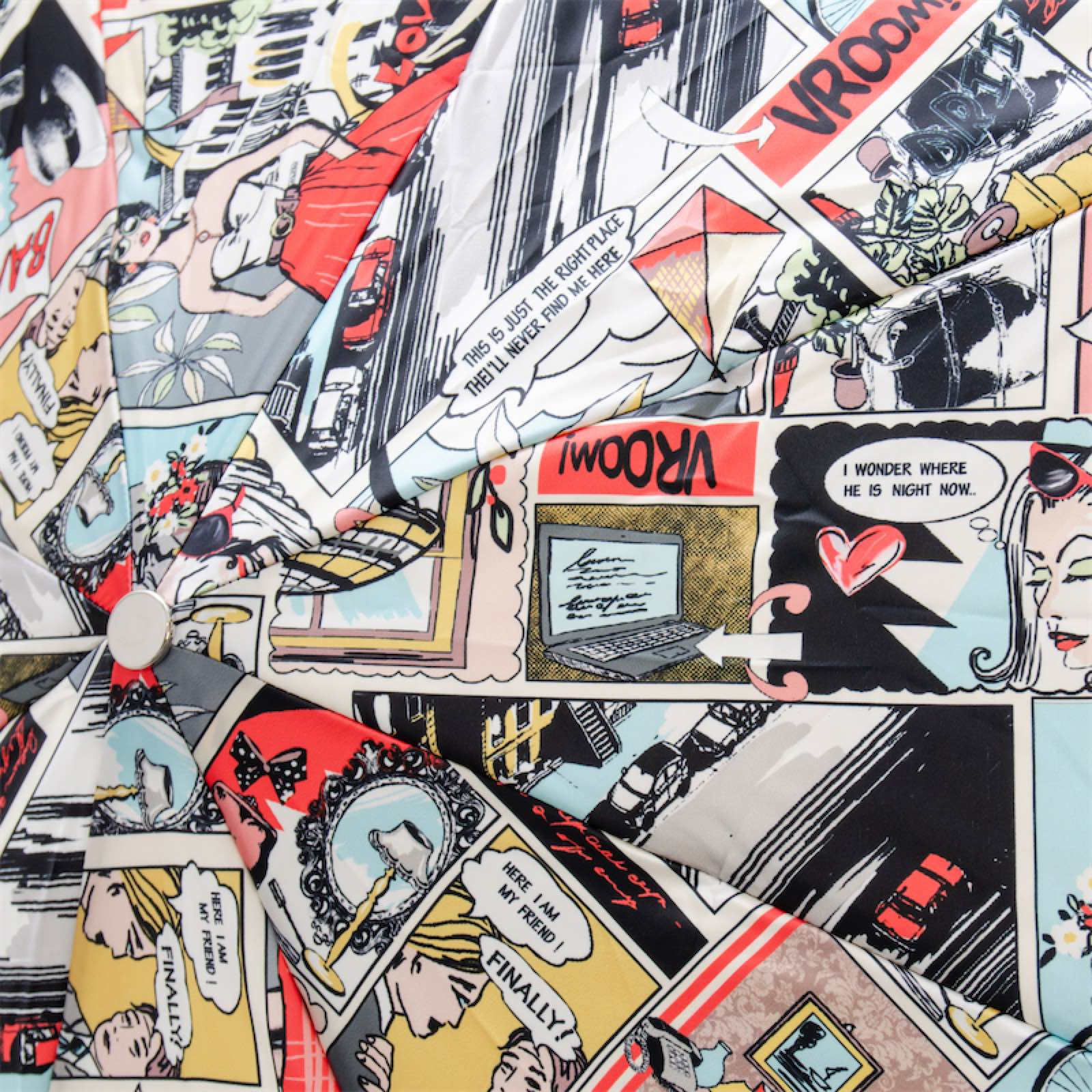 Leather Handle Comics Print Folding Umbrella – Manual Opening