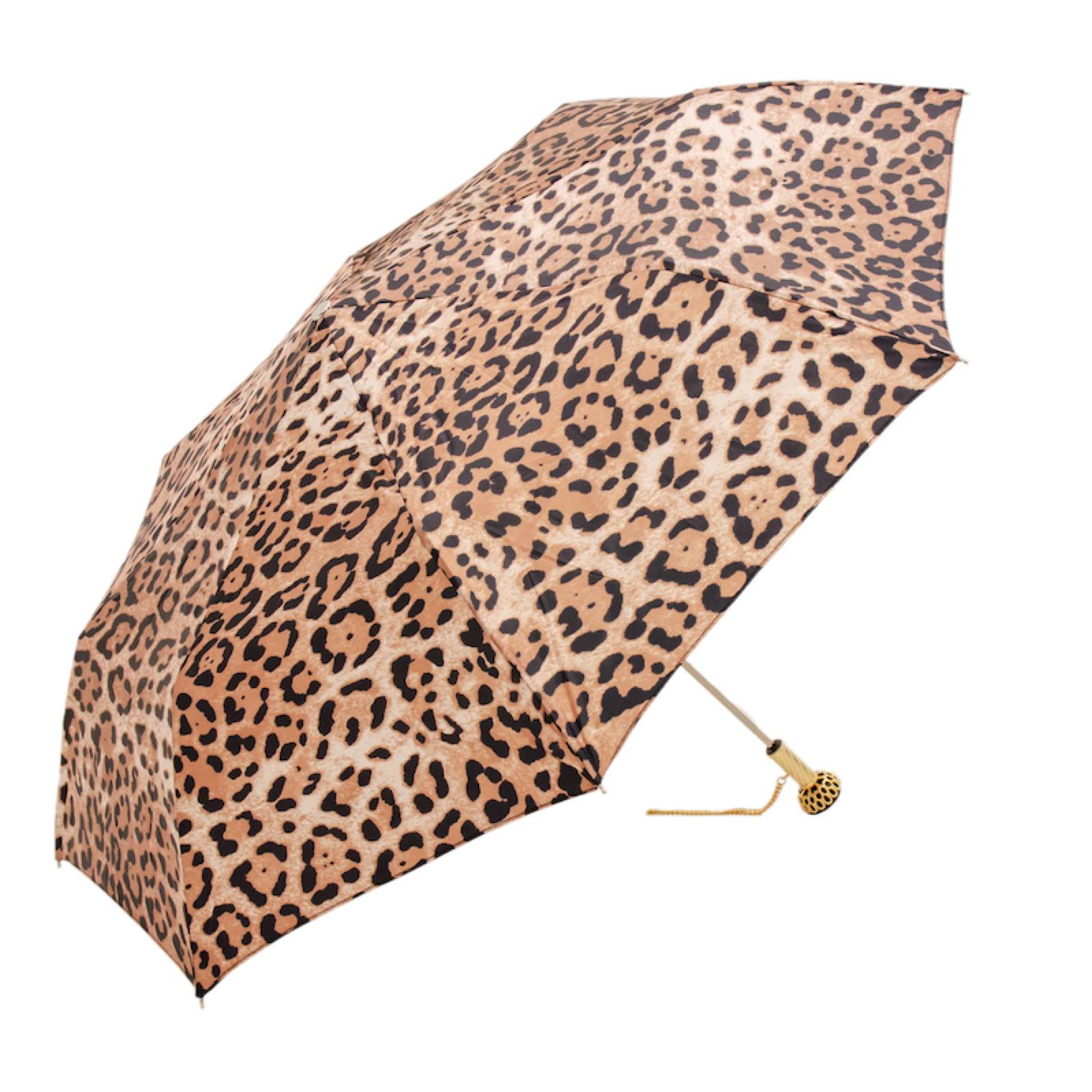 Jeweled Brass Handle Animalier Folding Umbrella – Manual Opening