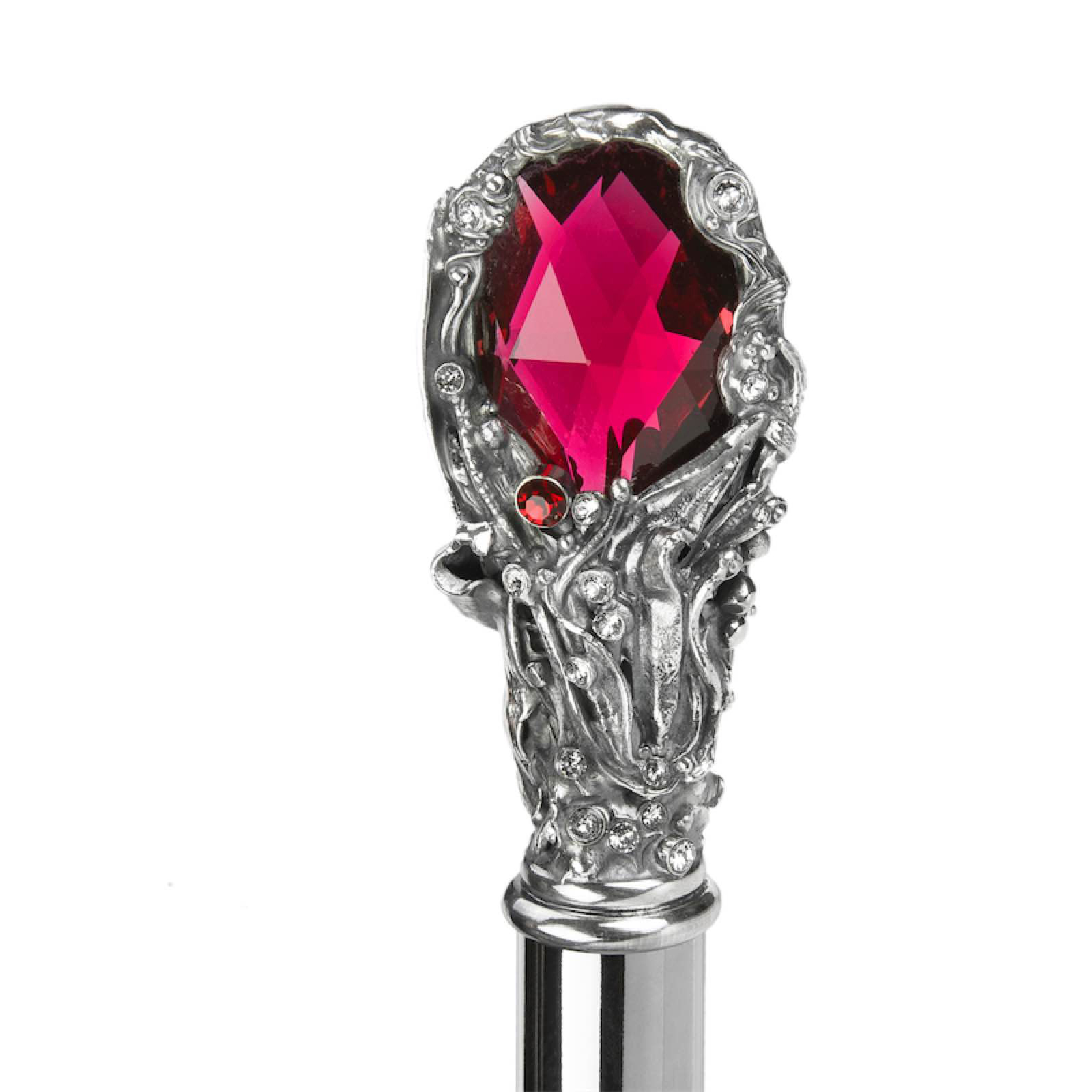 Leopard Folding Umbrella with Red Gem and Crystals – Handmade in Italy