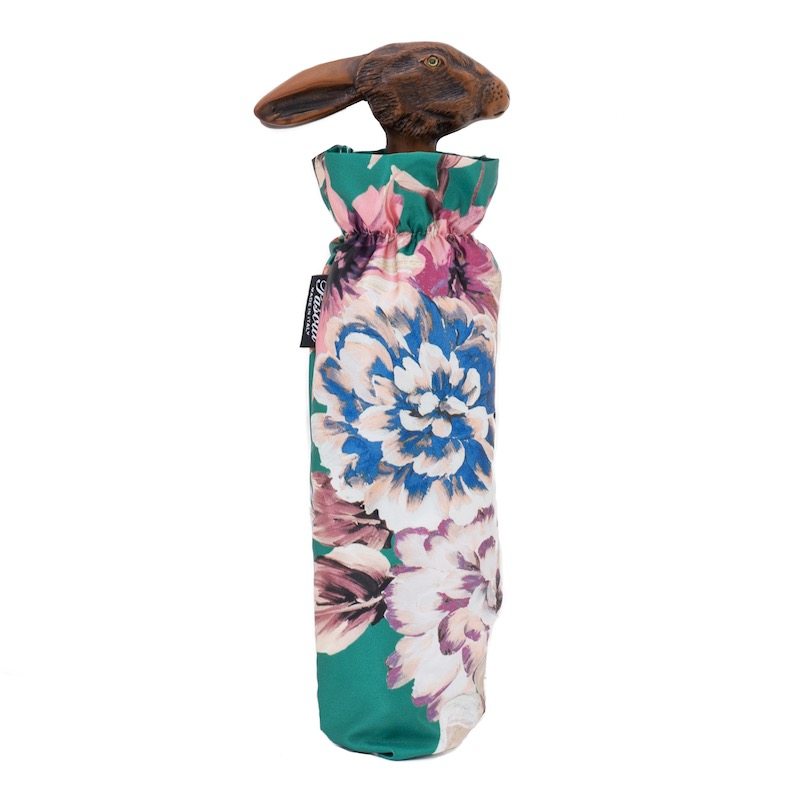 Folding Manual Opening Umbrella with Rabbit Handle and Flowered Print
