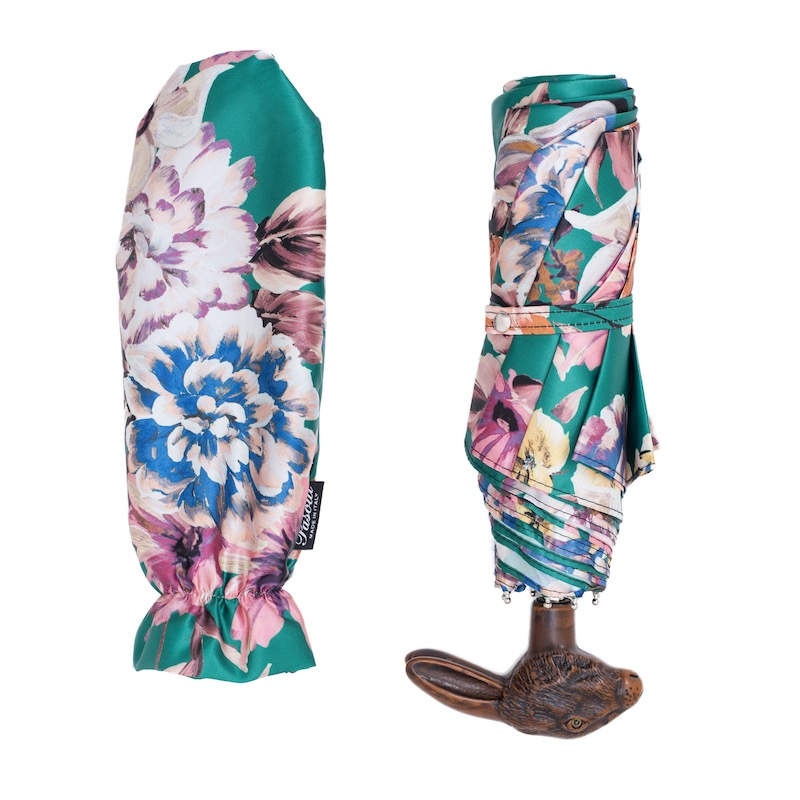 Folding Manual Opening Umbrella with Rabbit Handle and Flowered Print