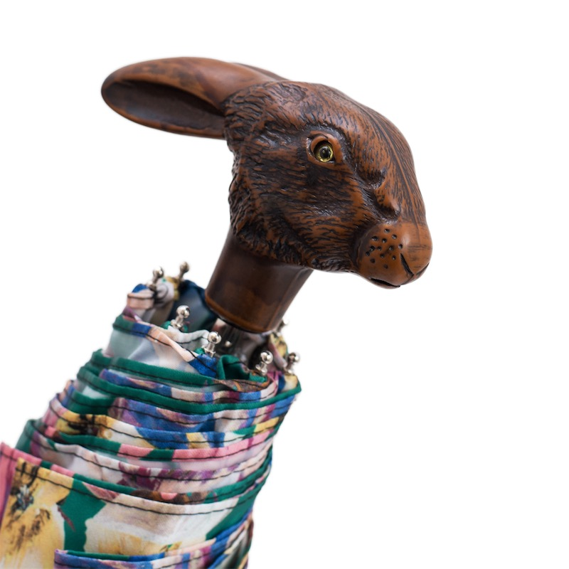 Folding Manual Opening Umbrella with Rabbit Handle and Flowered Print