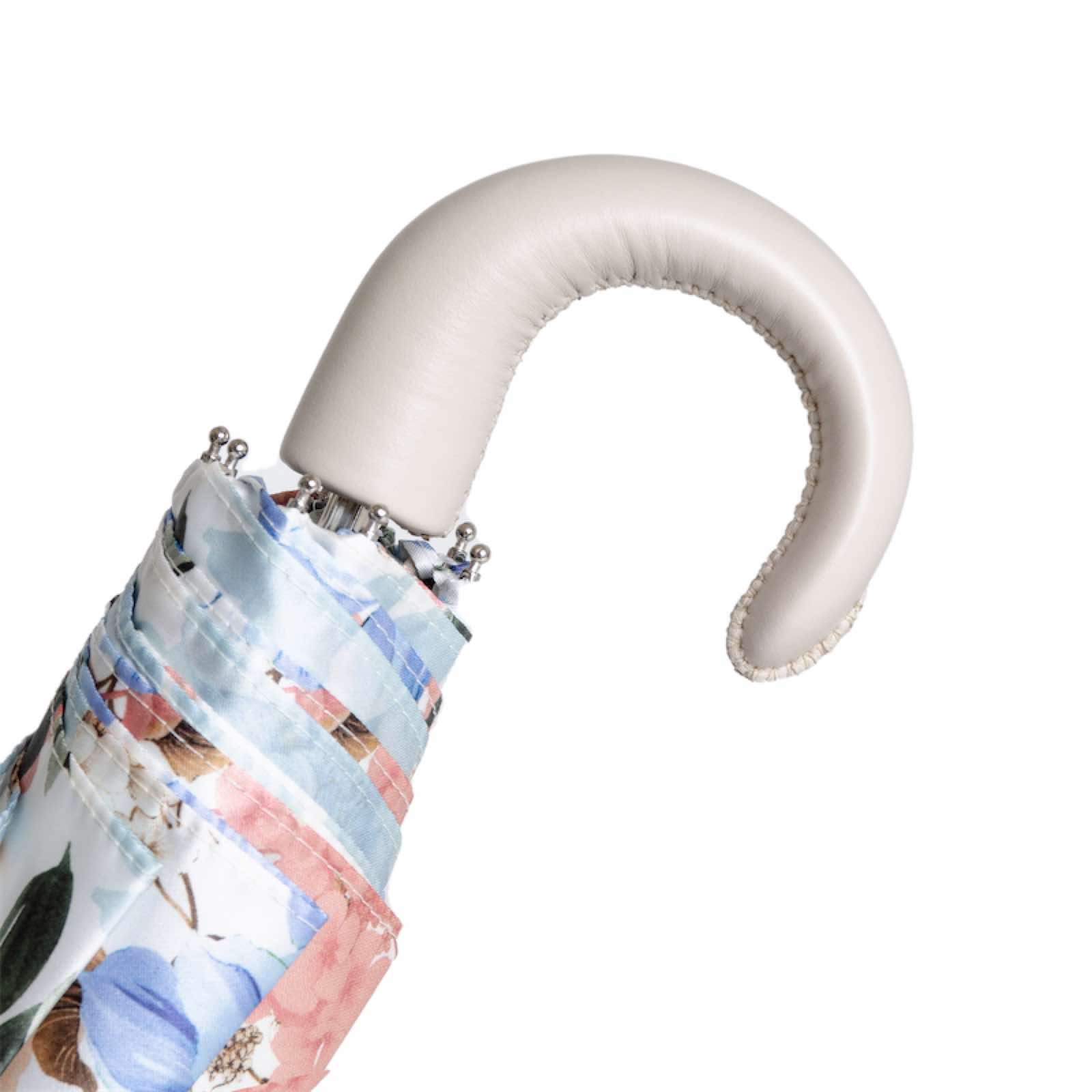 Leather Handle Folding Manual Opening Umbrella with Floral Design